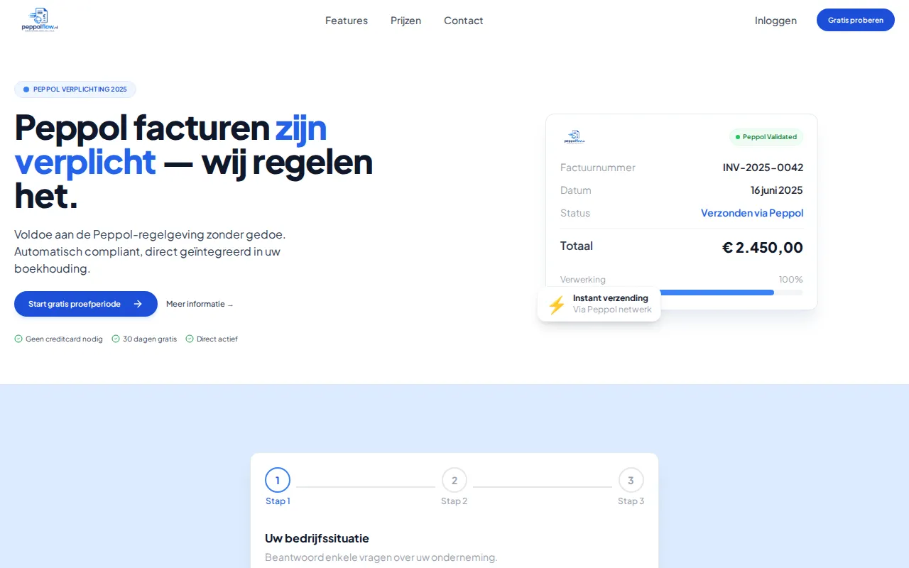 Peppolflow homepage mockup